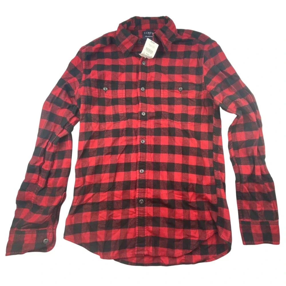 J. Crew Flannel Shirt Red Black Buffalo Plaid Classic Fit Long Sleeve‎ Mens S
